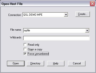Force Unnumbered option on Open Host File dialog box